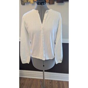 Women's Tommy Hilfiger White Cotton Button-Up Cardigan Sweater SZ M Preppy Clean